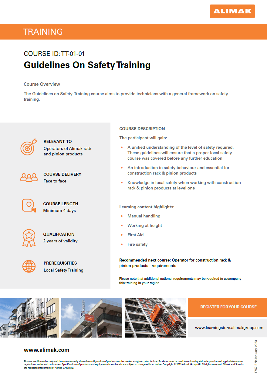 Alimak Group Training Guidelines on Safety Training Alimak Group
